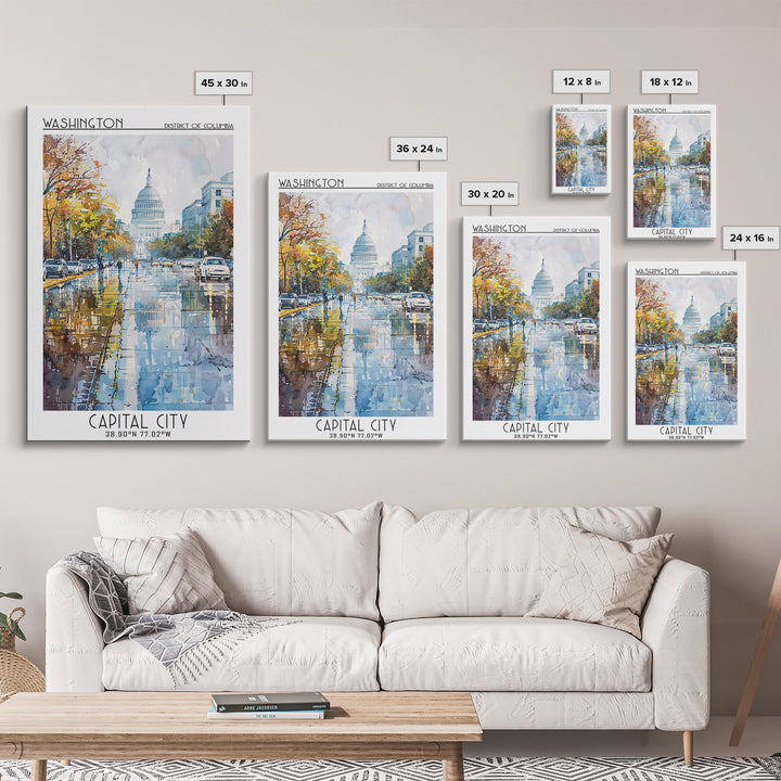 Washington Travel Poster, Framed Canvas Print, City Travel Poster, Travel Wall Art, Home Decor, Fine Art Print, Mid Century Wall Art