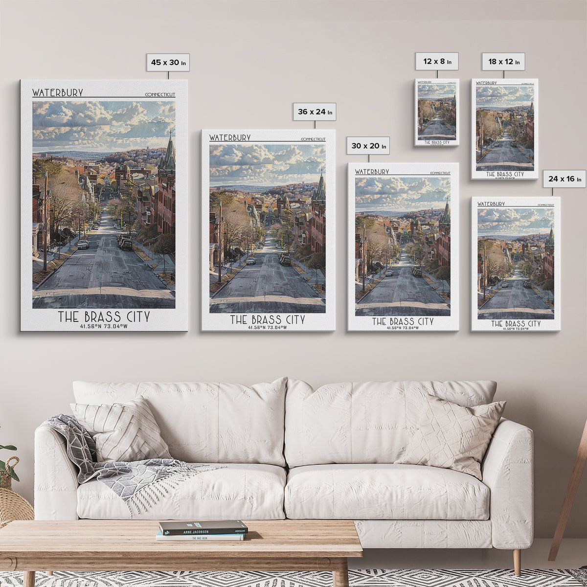 Waterbury Travel Poster, Framed Canvas Print, City Art Print, Travel Wall Art, Gallery Wall Set, Landscape Art, Living Room Wall Art