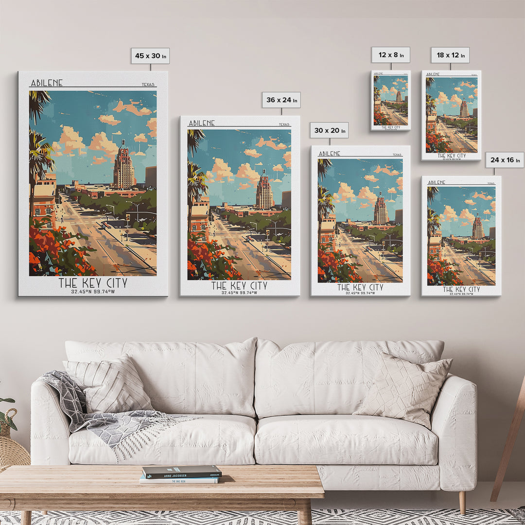 Abilene Travel Poster, Framed Canvas Print, Travel Wall Decor, Minimalist Poster, Travel Prints, Mid Century Wall Art, City Wall Art