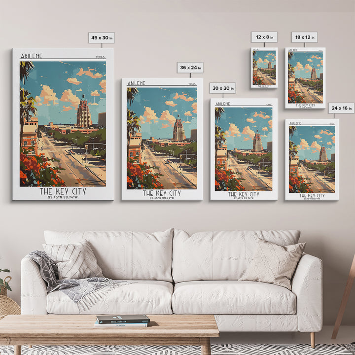 Abilene Travel Poster, Framed Canvas Print, Travel Wall Decor, Minimalist Poster, Travel Prints, Mid Century Wall Art, City Wall Art