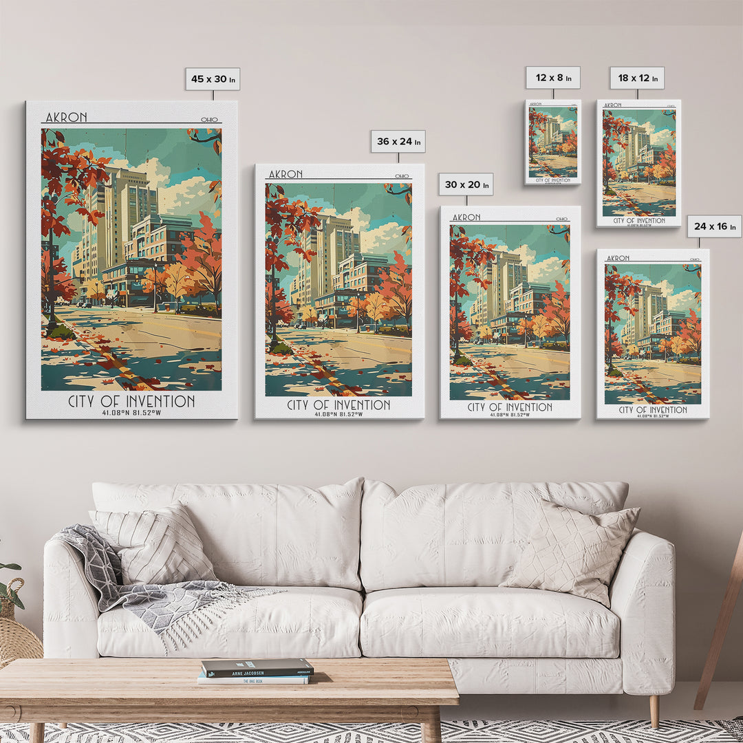 Akron Travel Poster, Framed Canvas Print, Travel Wall Decor, Minimalist Poster, Living Room Wall Art, Travel Posters, Fine Art Print