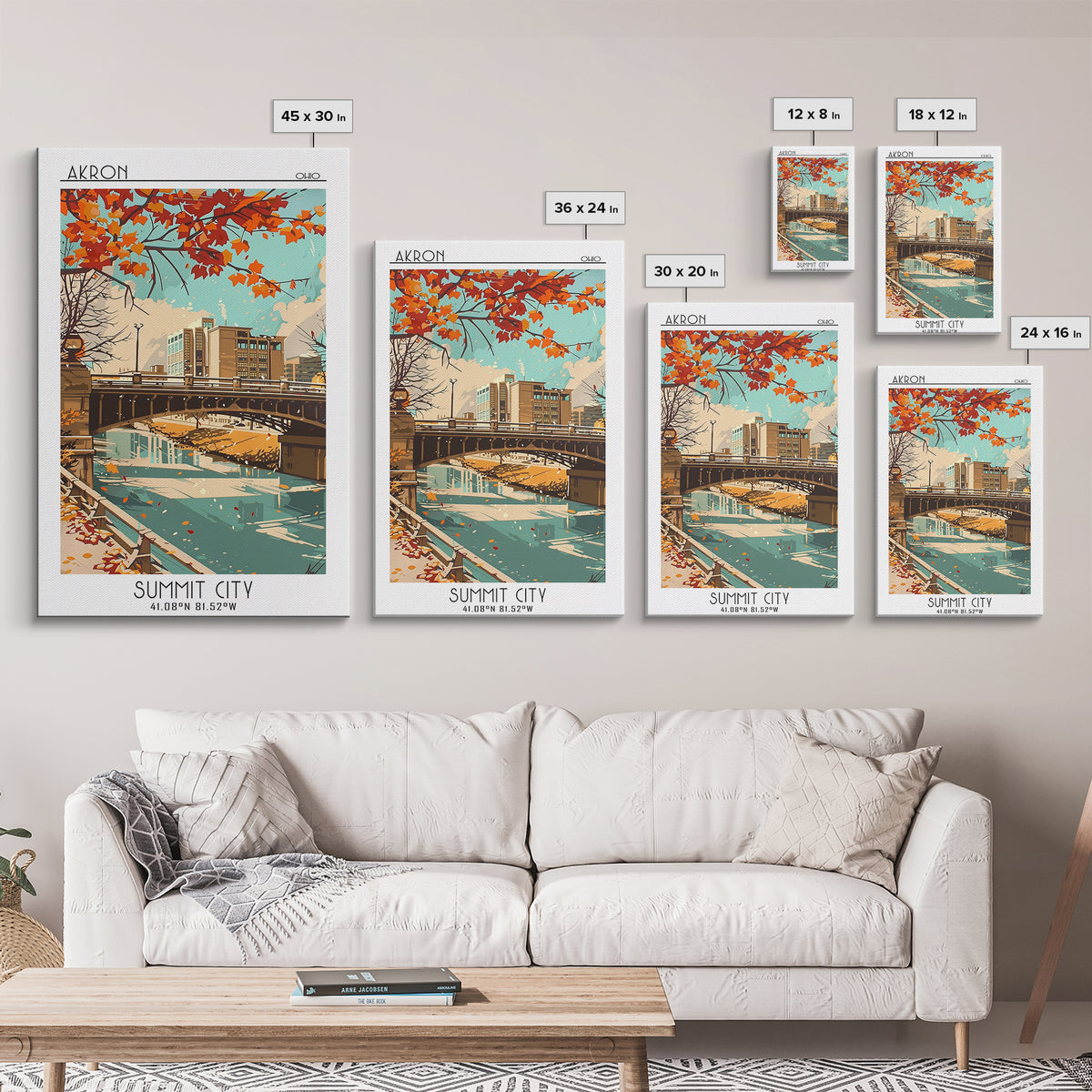 Akron Ohio Travel Poster, Framed Canvas Print, Retro Wall Art, Travel Print, Vintage Travel Print, Vintage City Poster, Poster Print