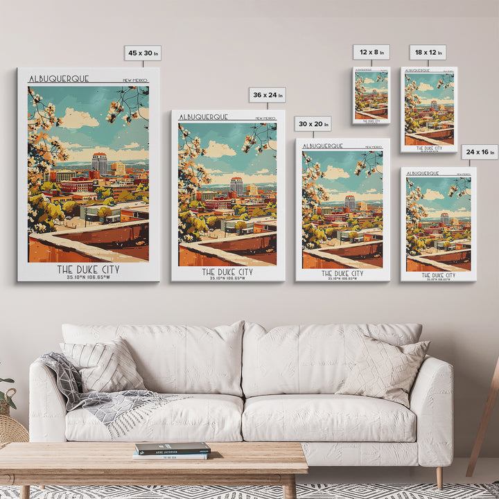 Albuquerque Travel Poster, Canvas Print, Retro Wall Art, Travel Print, Wall Art, Retro Travel Print, City Illustration, Travel Decor