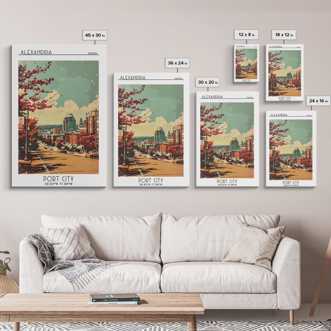 Alexandria Virginia Travel Poster, Framed Canvas Print, City Travel Poster, Travel Wall Decor, Mid Century Wall Art, Travel Wall Art