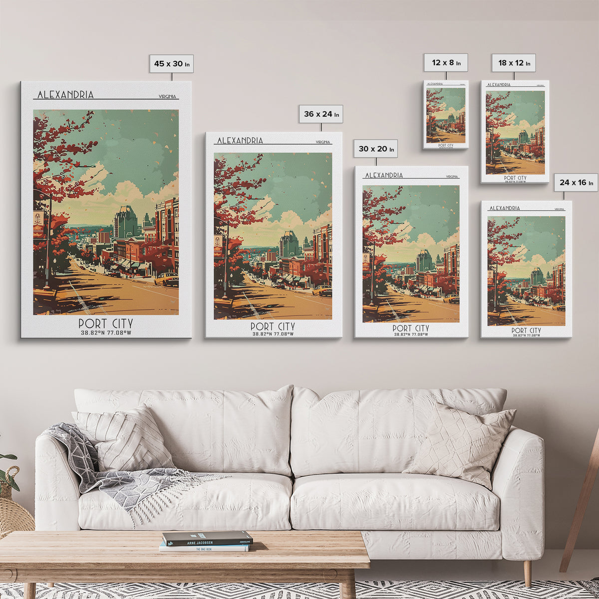 Alexandria Virginia Travel Poster, Framed Canvas Print, City Travel Poster, Travel Wall Decor, Mid Century Wall Art, Travel Wall Art