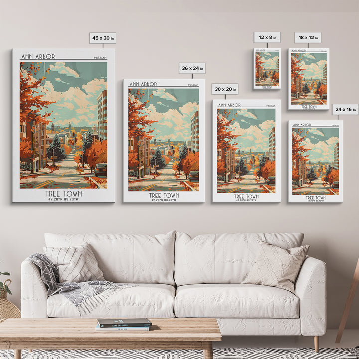 Ann Arbor Travel Poster, Framed Canvas Print, City Travel Poster, Travel Wall Decor, Home Office Decor, Home Decor, Travel Art Print