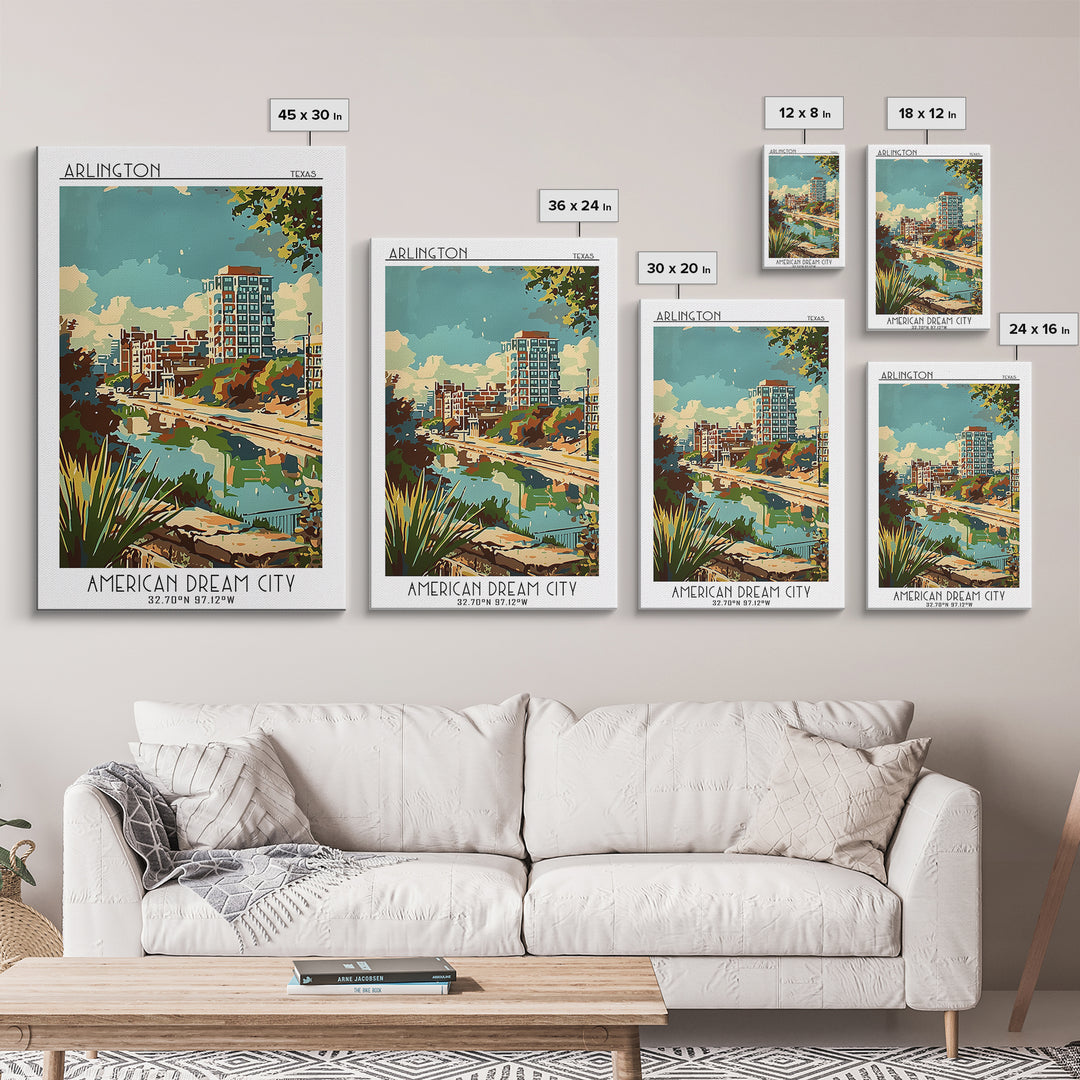 Arlington Texas Travel Poster, Framed Canvas Print, Poster Print, Travel Wall Art, Retro Travel Poster, Travel Print, Retro Wall Art