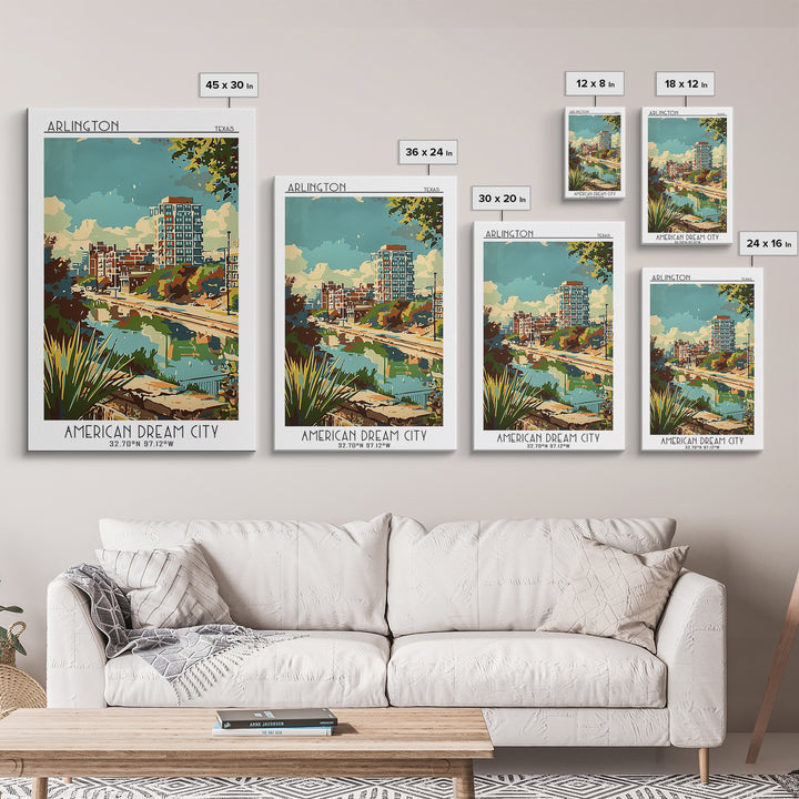 Arlington Texas Travel Poster, Framed Canvas Print, Poster Print, Travel Wall Art, Retro Travel Poster, Travel Print, Retro Wall Art