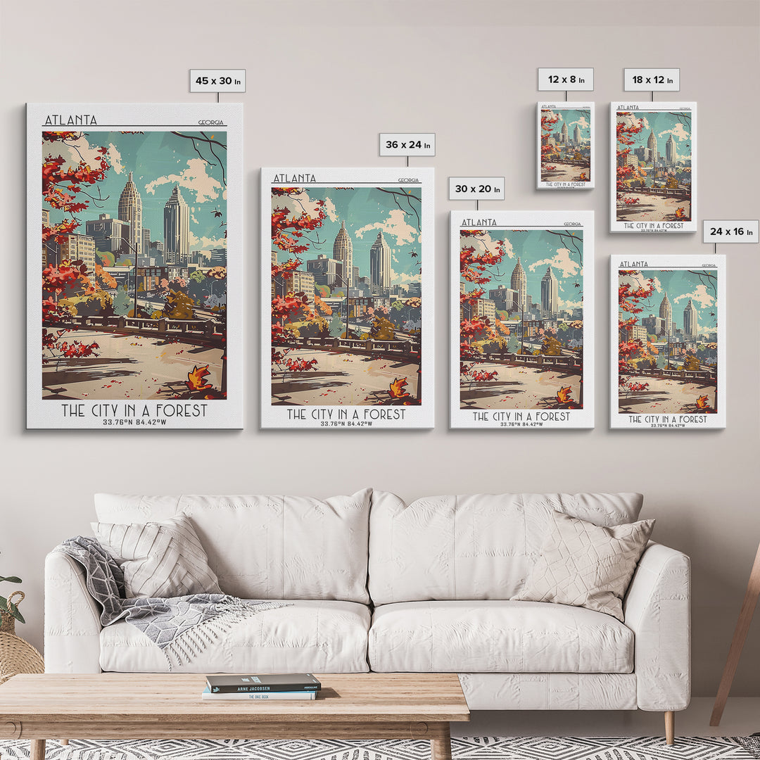 Atlanta Travel Poster, Framed Canvas Print, Travel Wall Art, City Wall Art, Retro Wall Art, City Art Print, Home Decor, Poster Print