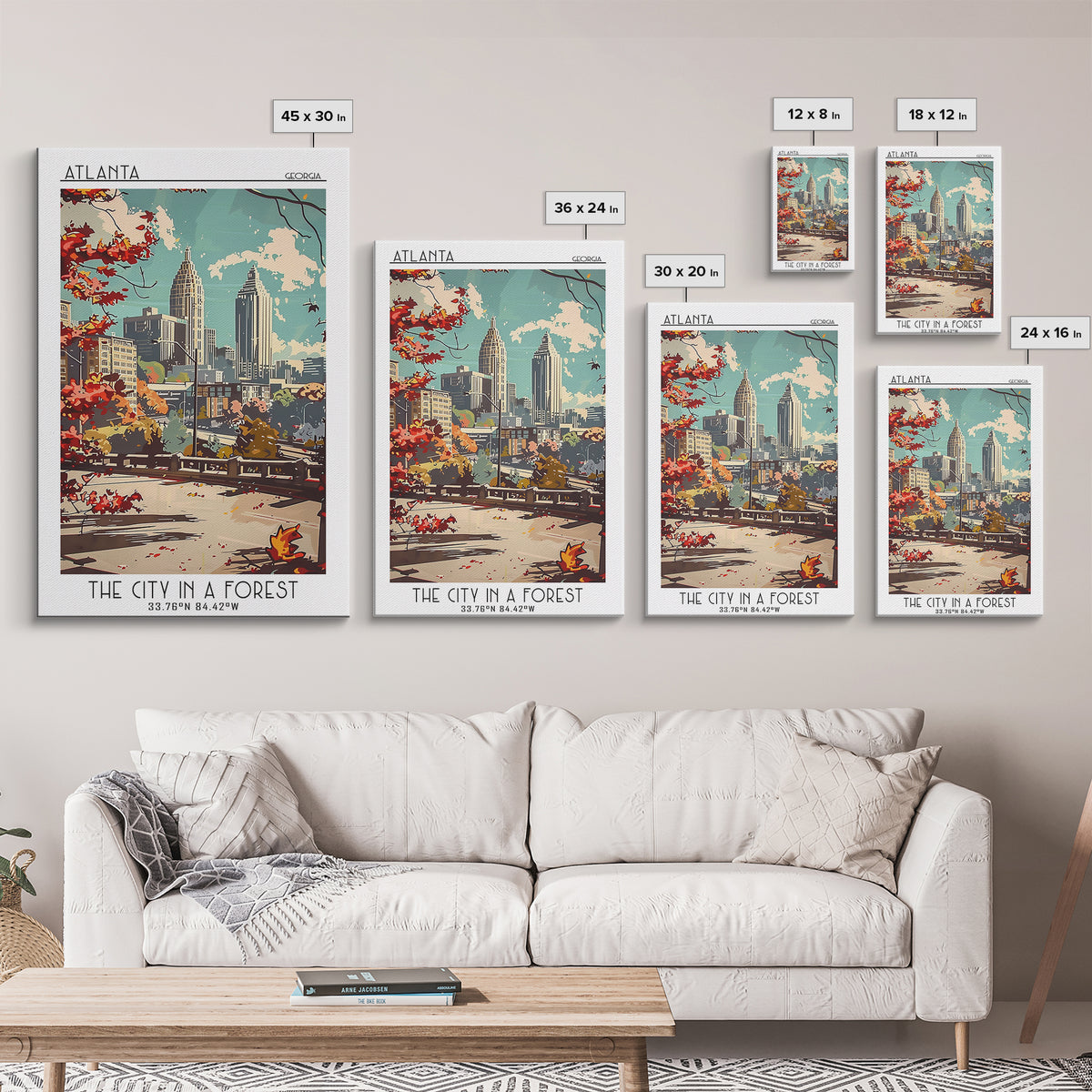 Atlanta Travel Poster, Framed Canvas Print, Travel Wall Art, City Wall Art, Retro Wall Art, City Art Print, Home Decor, Poster Print