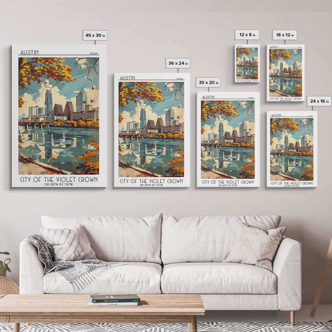 Austin Texas Travel Poster, Framed Canvas Print, City Travel Poster, Vintage City Poster, City Art Print, Poster Art, Vintage Poster