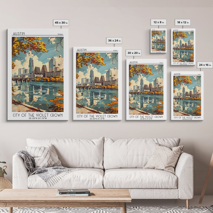 Austin Texas Travel Poster, Framed Canvas Print, City Travel Poster, Vintage City Poster, City Art Print, Poster Art, Vintage Poster