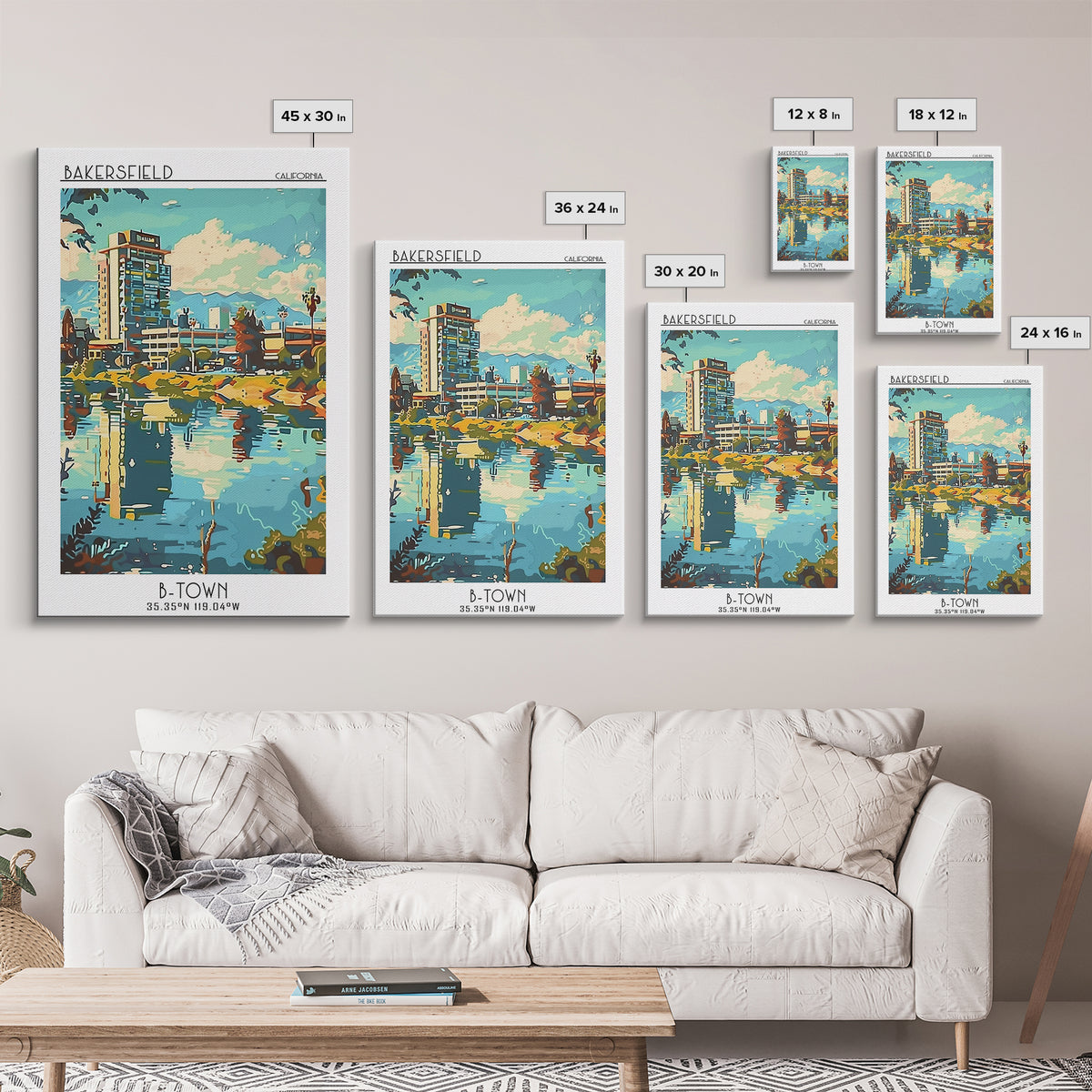 Bakersfield Travel Poster, Framed Canvas Print, Travel Prints, Landscape Art, Retro Wall Art, Vintage Travel Art, City Travel Poster