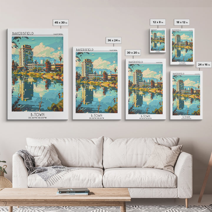 Bakersfield Travel Poster, Framed Canvas Print, Travel Prints, Landscape Art, Retro Wall Art, Vintage Travel Art, City Travel Poster
