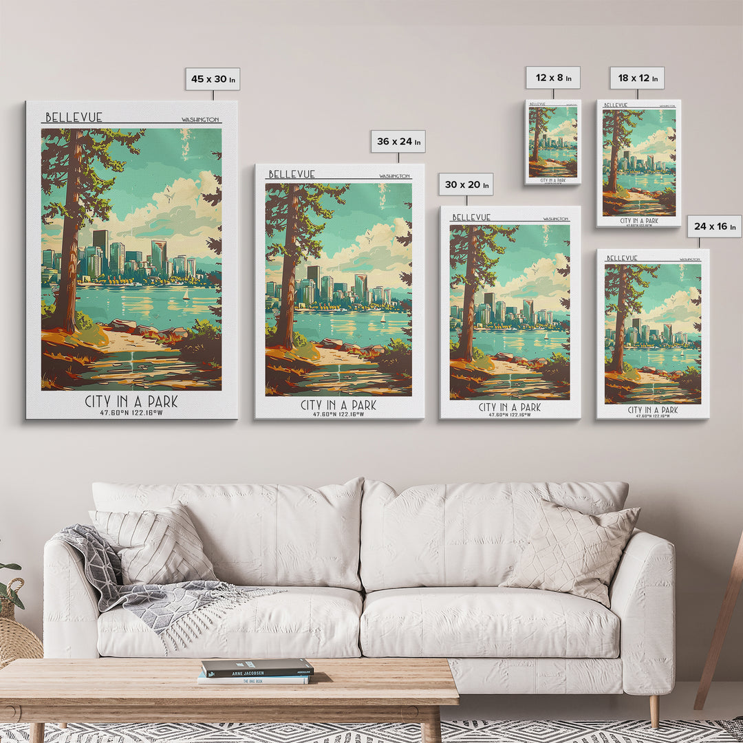 Bellevue Washington Travel Poster, Framed Canvas Print, Travel Art Print, Modern Wall Decor, Poster Print, Poster Art, Landscape Art