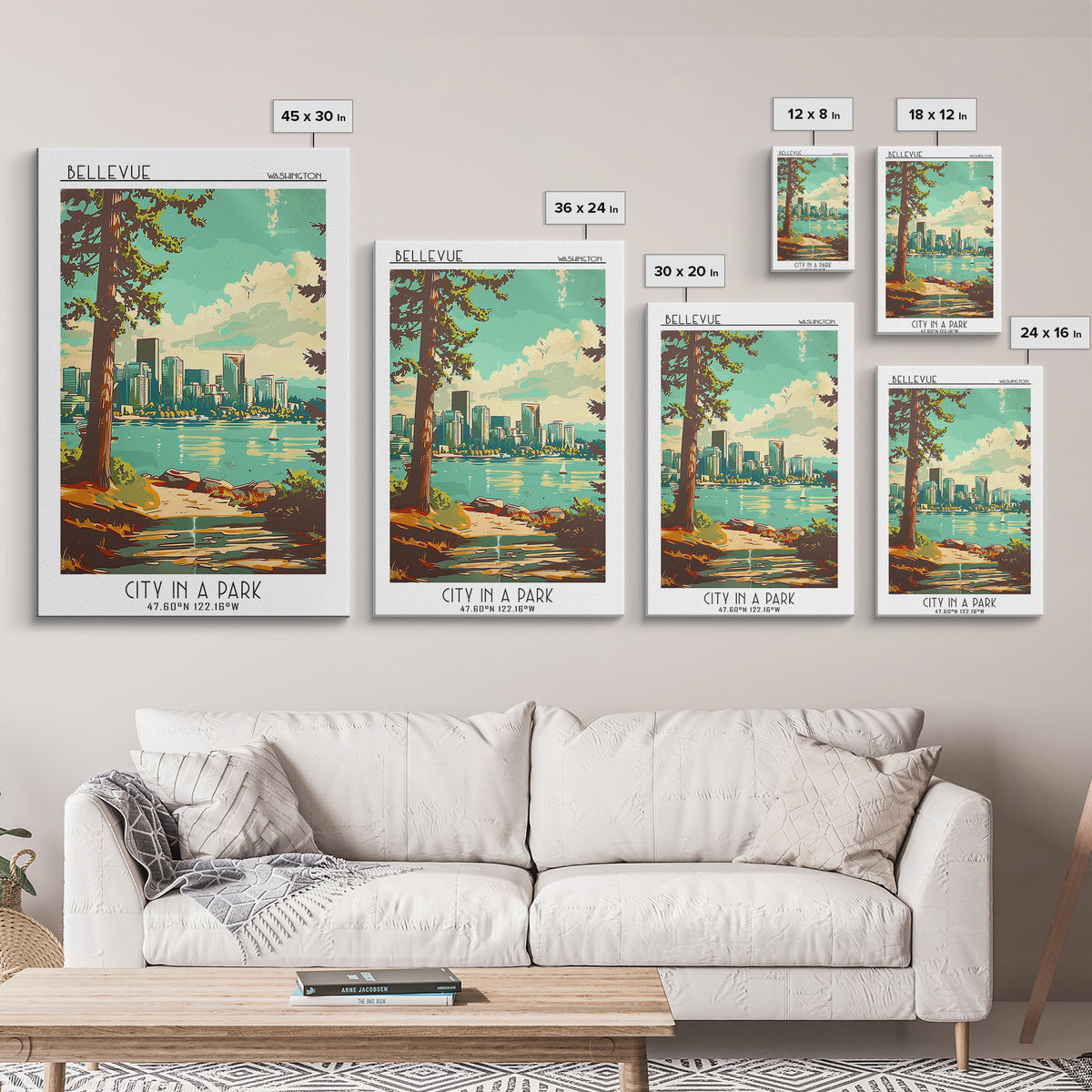Bellevue Washington Travel Poster, Framed Canvas Print, Travel Art Print, Modern Wall Decor, Poster Print, Poster Art, Landscape Art
