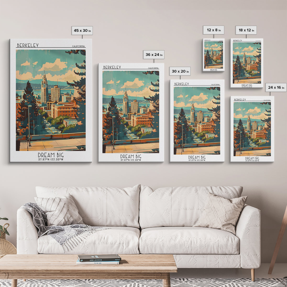 Berkeley California Travel Poster, Canvas Print, Travel Wall Art, City Wall Art, Watercolor Cityscape, Travel Print, Wanderlust Gift