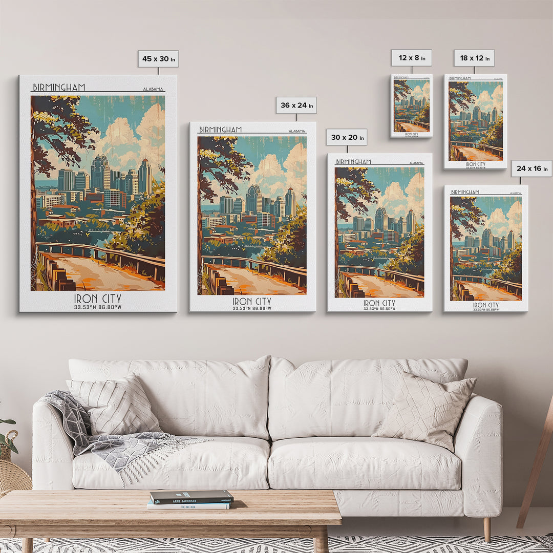 Birmingham Travel Poster, Framed Canvas Print, Poster Print, Travel Wall Art, Travel Art Print, Watercolor Cityscape, Fine Art Print