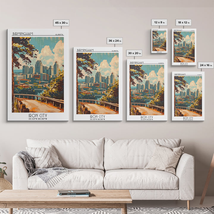 Birmingham Travel Poster, Framed Canvas Print, Poster Print, Travel Wall Art, Travel Art Print, Watercolor Cityscape, Fine Art Print