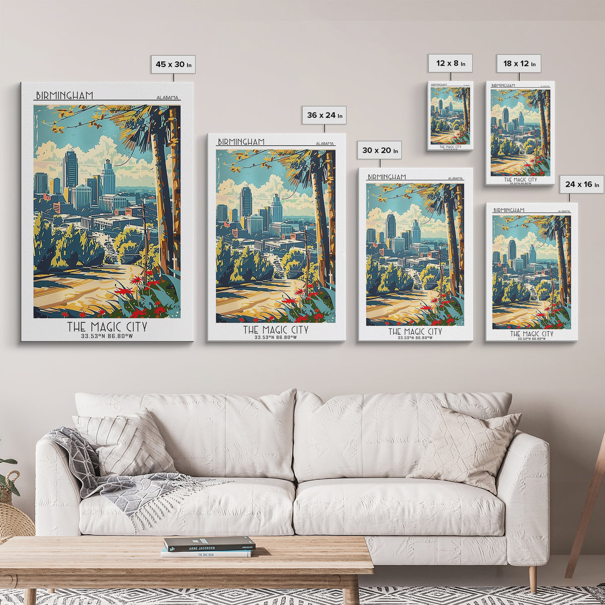 Birmingham Alabama Travel Poster, Canvas Print, Travel Wall Decor, Minimalist Poster, Art Print, Travel Wall Art, City Travel Poster