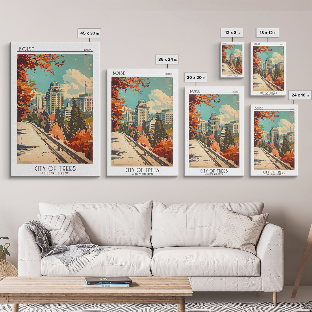 Boise Idaho Travel Poster, Framed Canvas Print, Retro Travel Poster, City Wall Art, Gallery Wall Set, Fine Art Print, Travel Posters