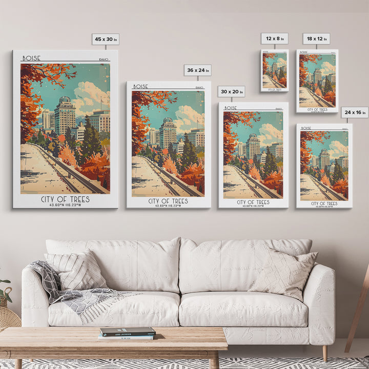 Boise Idaho Travel Poster, Framed Canvas Print, Retro Travel Poster, City Wall Art, Gallery Wall Set, Fine Art Print, Travel Posters