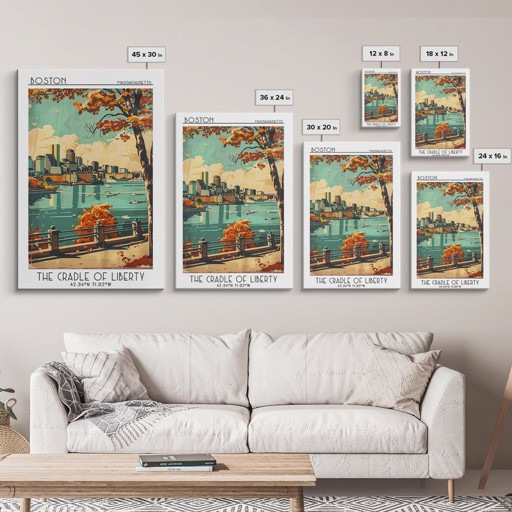 Boston Massachusetts Travel Poster, Canvas Print, Travel Prints, Landscape Art, City Art Print, Minimalist Poster, Home Office Decor
