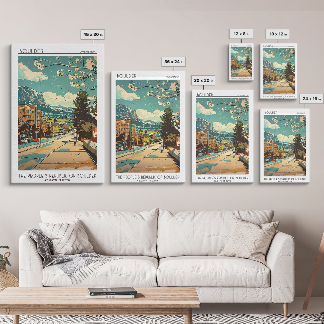Boulder Travel Poster, Framed Canvas Print, Travel Wall Art, City Wall Art, Landscape Art, Vintage Posters, Wall Art, City Art Print