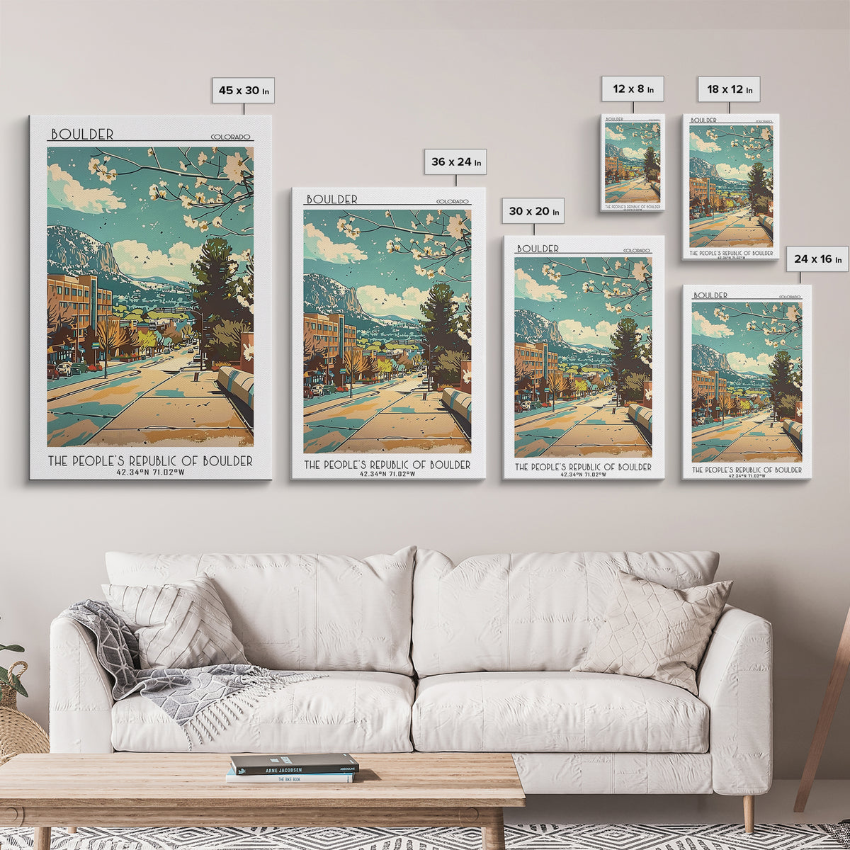 Boulder Travel Poster, Framed Canvas Print, Travel Wall Art, City Wall Art, Landscape Art, Vintage Posters, Wall Art, City Art Print