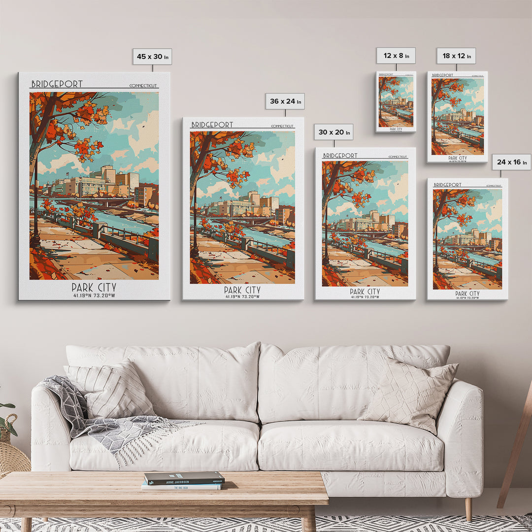 Bridgeport Travel Poster, Framed Canvas Print, City Art Print, Travel Wall Art, Art Print, Retro Travel Poster, Mid Century Wall Art