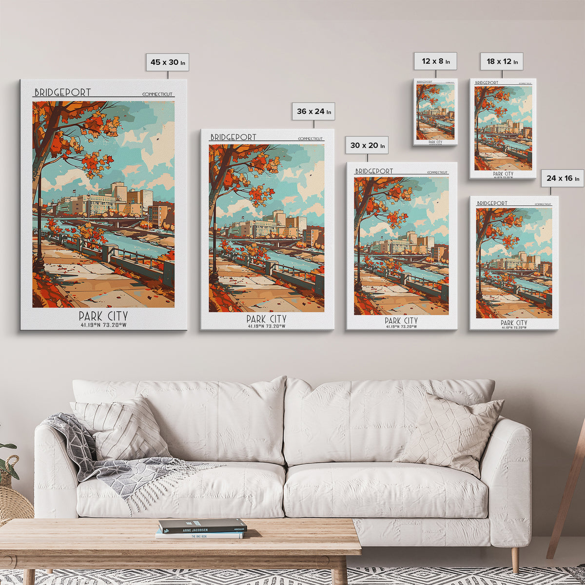 Bridgeport Travel Poster, Framed Canvas Print, City Art Print, Travel Wall Art, Art Print, Retro Travel Poster, Mid Century Wall Art