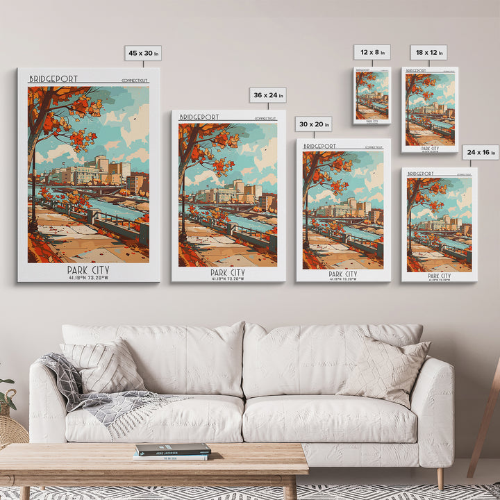 Bridgeport Travel Poster, Framed Canvas Print, City Art Print, Travel Wall Art, Art Print, Retro Travel Poster, Mid Century Wall Art