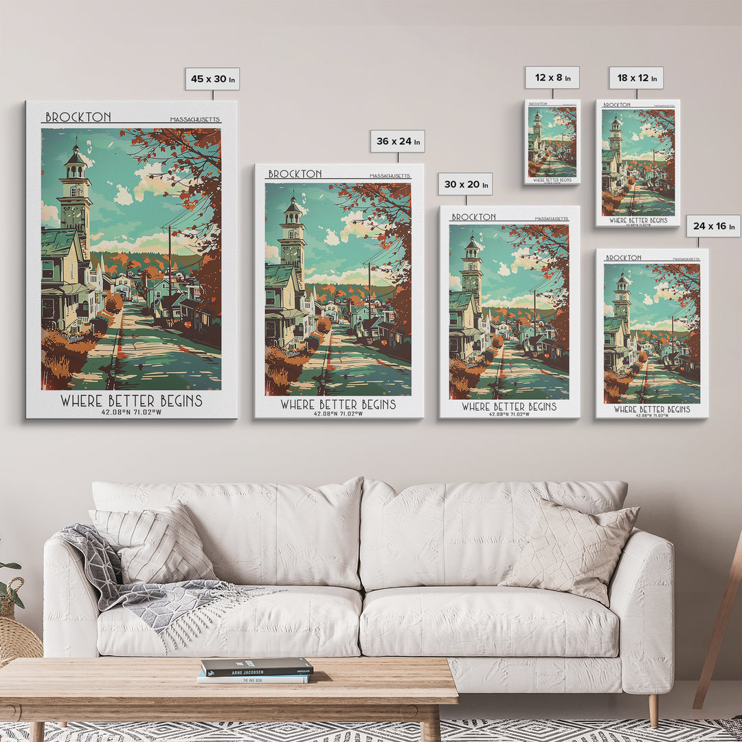 Brockton Massachusetts Travel Poster, Canvas Print, Travel Wall Art, City Wall Art, Wall Art, Gallery Wall Set, Mid Century Wall Art