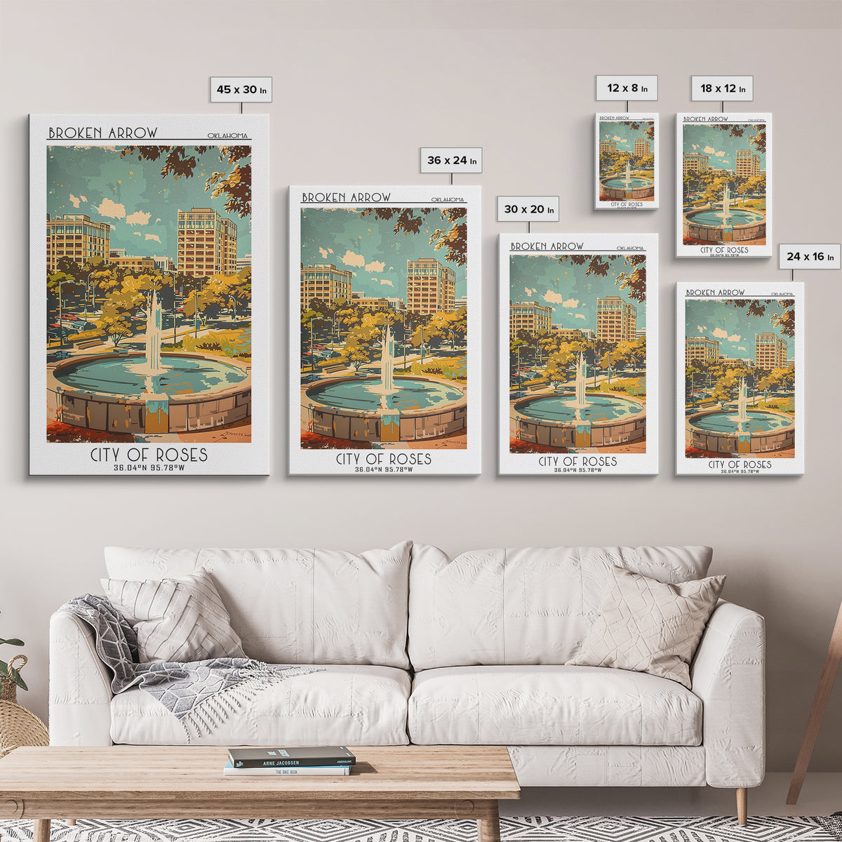 Broken Arrow Oklahoma Travel Poster, Canvas Print, City Travel Poster, Vintage City Poster, Poster Print, Gallery Wall Set, Wall Art