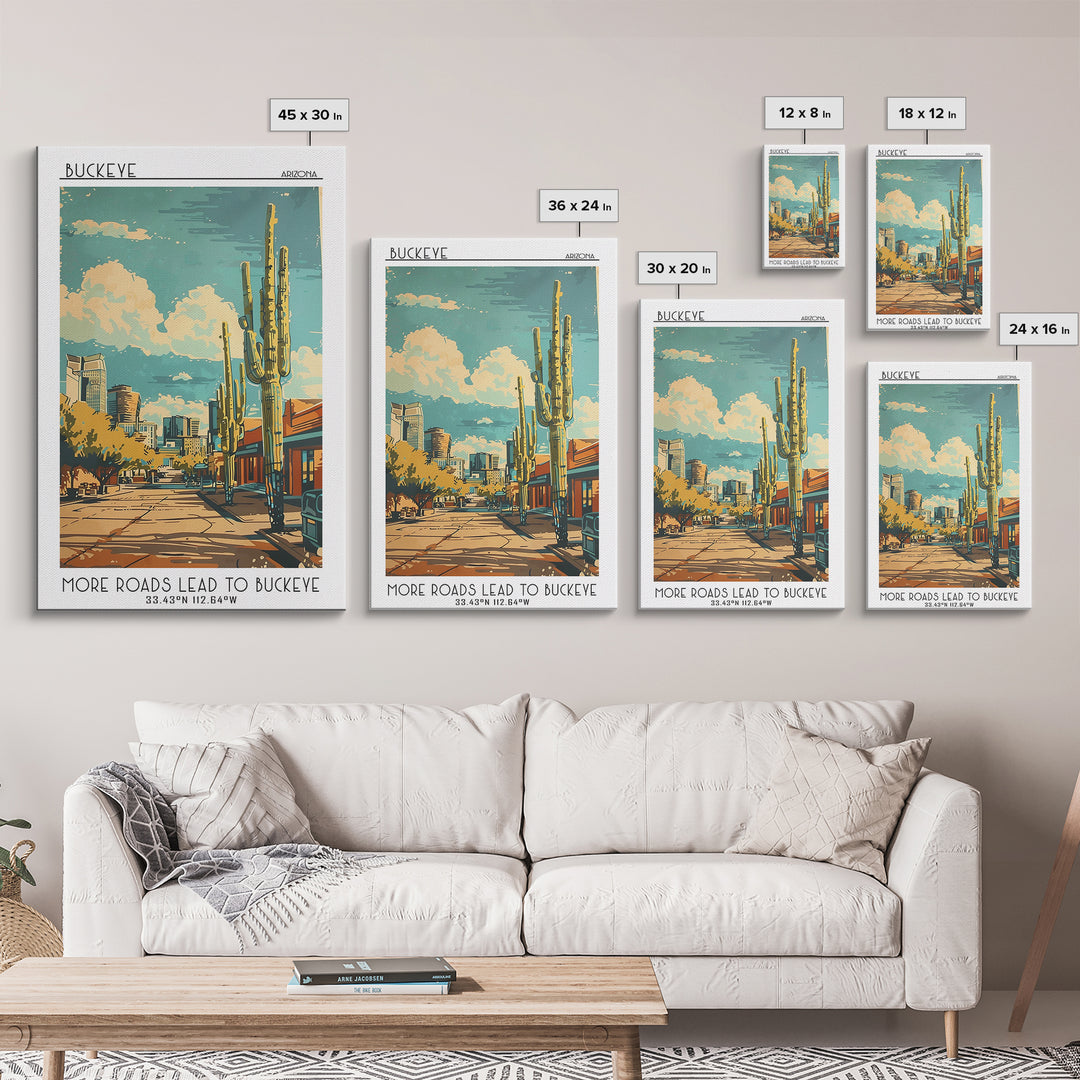 Buckeye Travel Poster, Framed Canvas Print, Travel Wall Art, City Wall Art, Minimalist Poster, Watercolor Cityscape, Wanderlust Gift