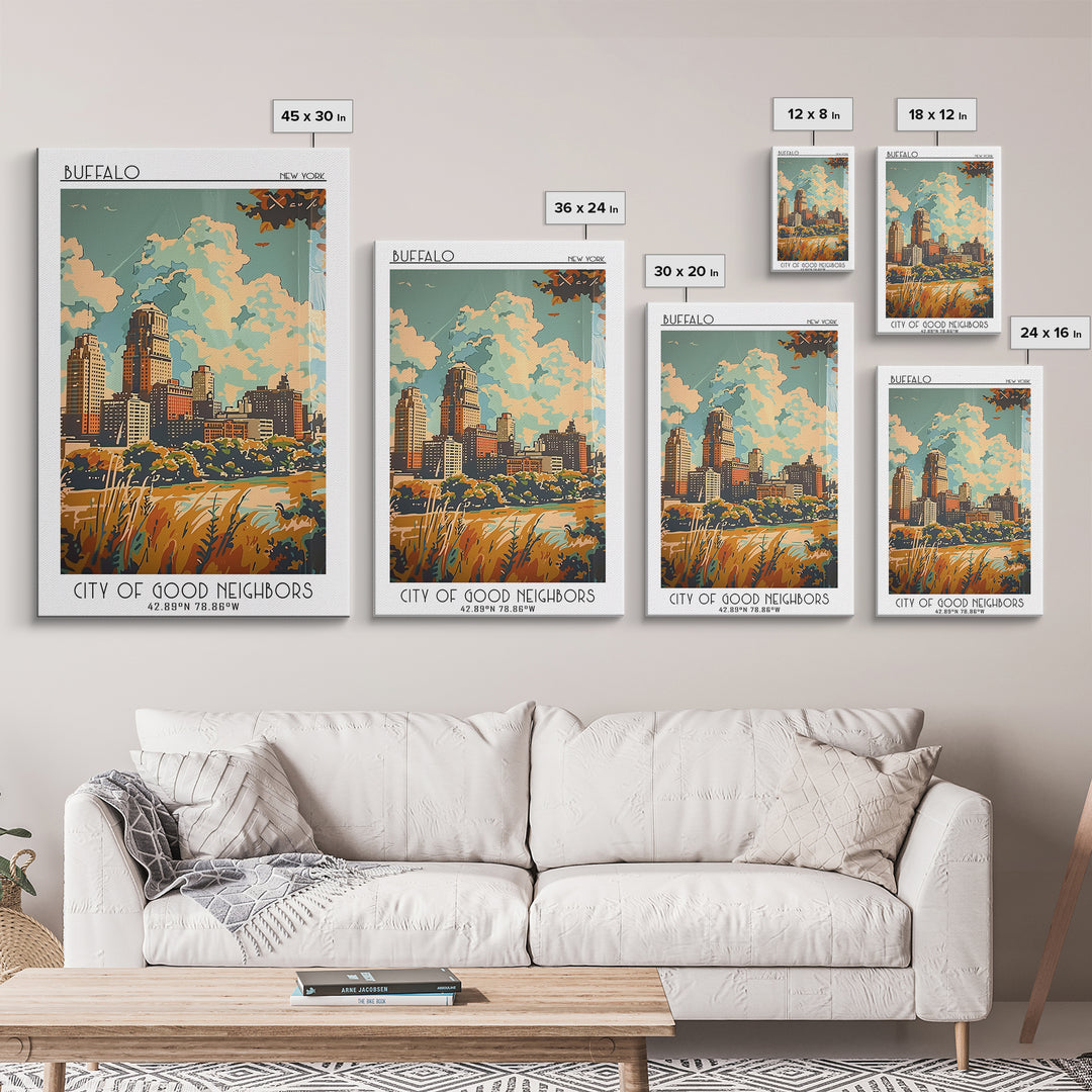 Buffalo Travel Poster, Framed Canvas Print, Travel Wall Decor, Minimalist Poster, Modern Wall Decor, Fine Art Print, Wanderlust Gift