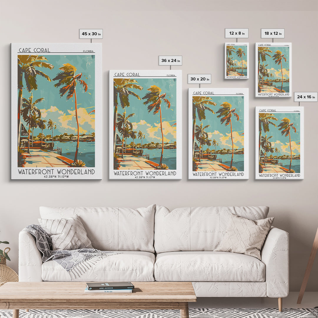 Cape Coral Travel Poster, Framed Canvas Print, Travel Wall Art, City Wall Art, Wall Art, Colorful Wall Art, Landscape Art, Art Print