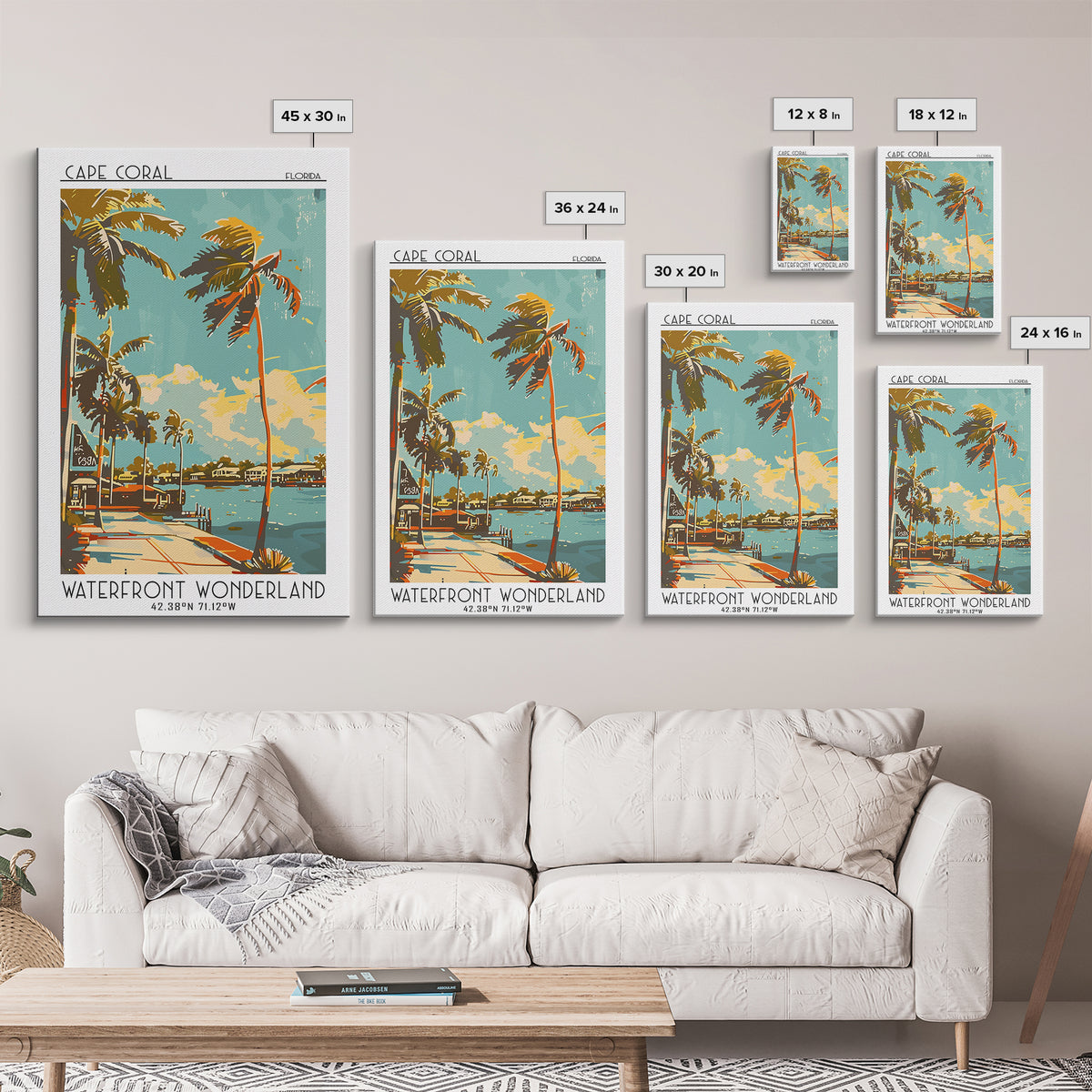 Cape Coral Travel Poster, Framed Canvas Print, Travel Wall Art, City Wall Art, Wall Art, Colorful Wall Art, Landscape Art, Art Print