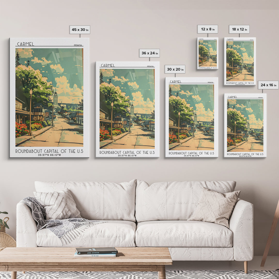 Carmel Travel Poster, Framed Canvas Print, Poster Print, Travel Wall Art, Travel Posters, Mid Century Wall Art, Watercolor Cityscape
