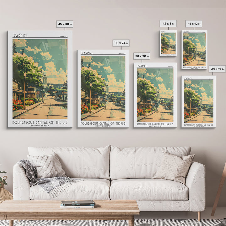 Carmel Travel Poster, Framed Canvas Print, Poster Print, Travel Wall Art, Travel Posters, Mid Century Wall Art, Watercolor Cityscape