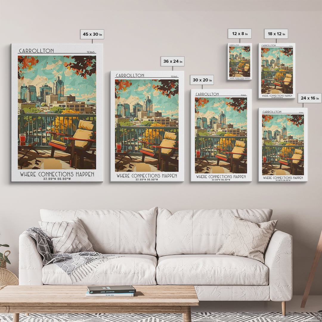 Carrollton Texas Travel Poster, Framed Canvas Print, Retro Wall Art, Travel Print, Modern Wall Decor, Retro Travel Print, Poster Art