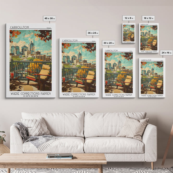 Carrollton Texas Travel Poster, Framed Canvas Print, Retro Wall Art, Travel Print, Modern Wall Decor, Retro Travel Print, Poster Art