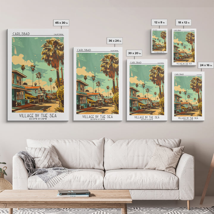 Carlsbad Travel Poster, Framed Canvas Print, City Travel Poster, Travel Wall Decor, Gallery Wall Set, Wall Art, Mid Century Wall Art