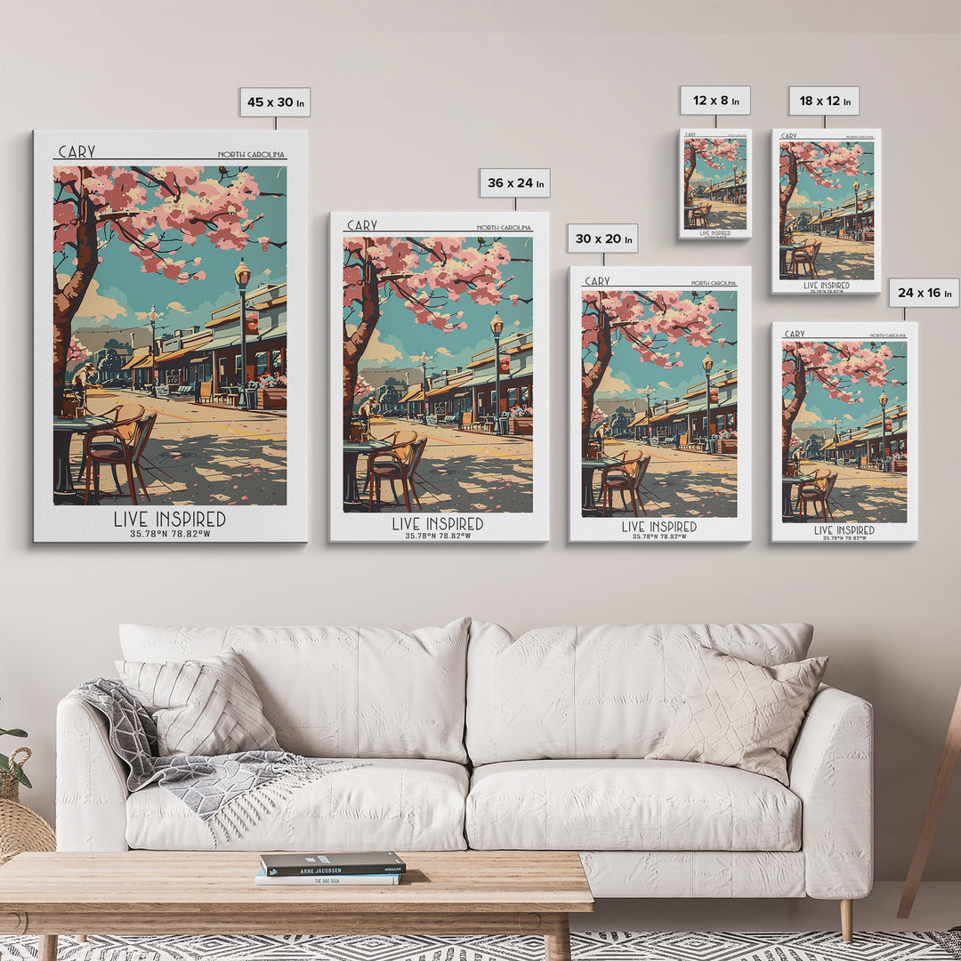Cary Travel Poster, Framed Canvas Print, Travel Wall Art, City Wall Art, Travel Decor, Art Print, City Travel Poster, Travel Posters