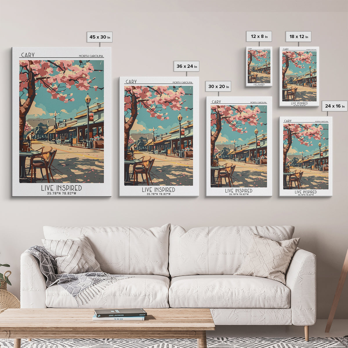 Cary Travel Poster, Framed Canvas Print, Travel Wall Art, City Wall Art, Travel Decor, Art Print, City Travel Poster, Travel Posters