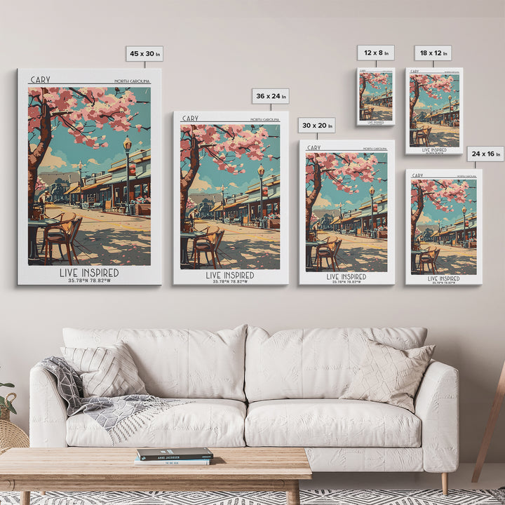 Cary Travel Poster, Framed Canvas Print, Travel Wall Art, City Wall Art, Travel Decor, Art Print, City Travel Poster, Travel Posters