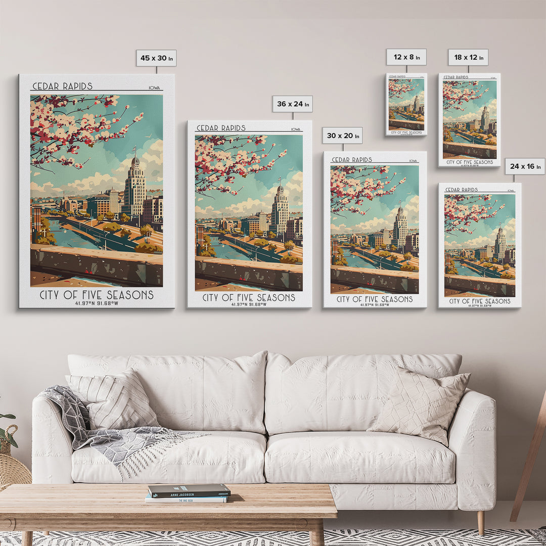 Cedar Rapids Travel Poster, Canvas Print, Travel Wall Art, City Wall Art, Travel Art Print, Retro Travel Print, Mid Century Wall Art