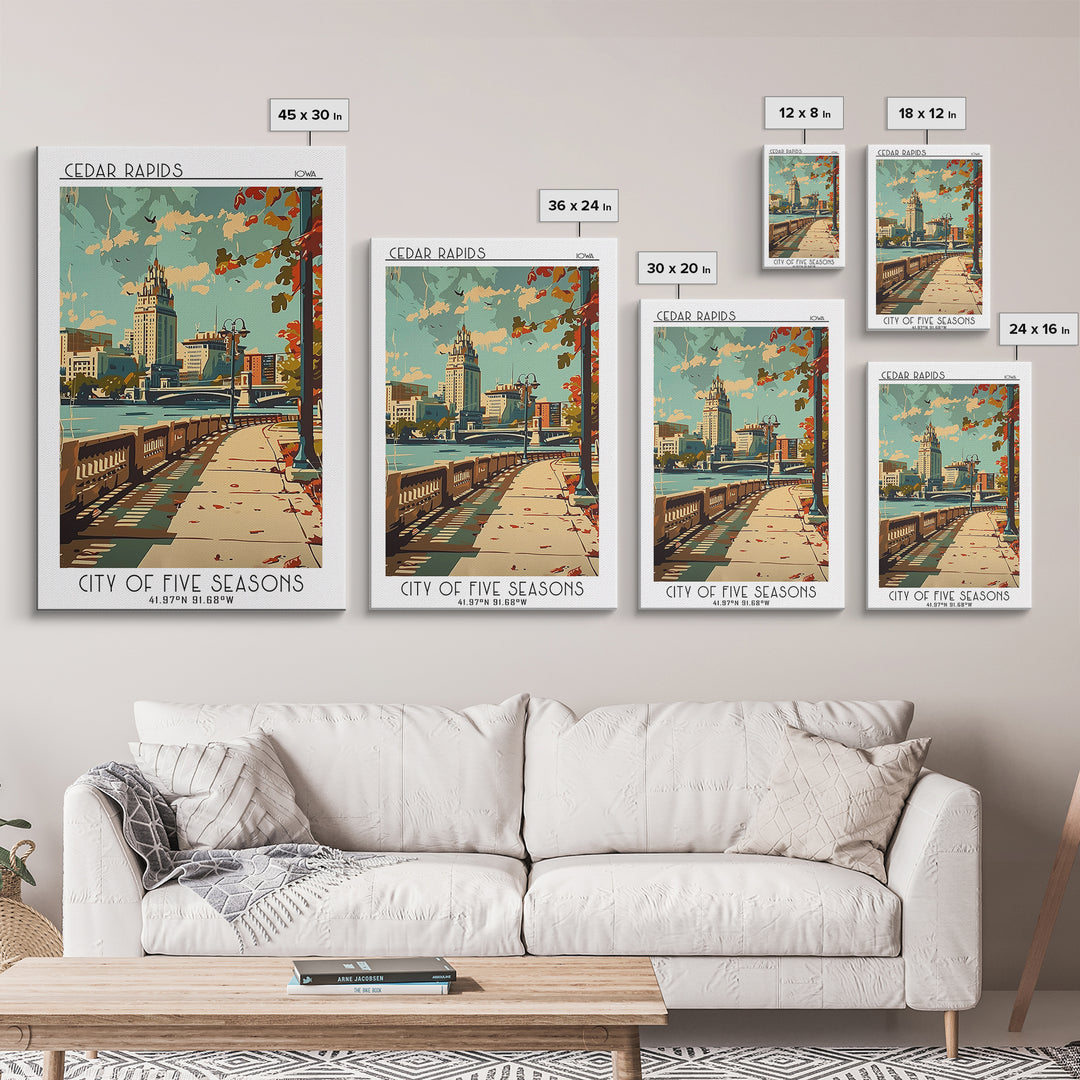 Cedar Rapids Iowa Travel Poster, Canvas Print, Travel Prints, Landscape Art, Home Office Decor, Travel Art Print, Retro Travel Print