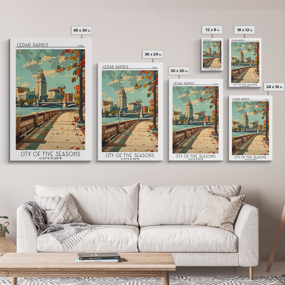 Cedar Rapids Iowa Travel Poster, Canvas Print, Travel Prints, Landscape Art, Home Office Decor, Travel Art Print, Retro Travel Print