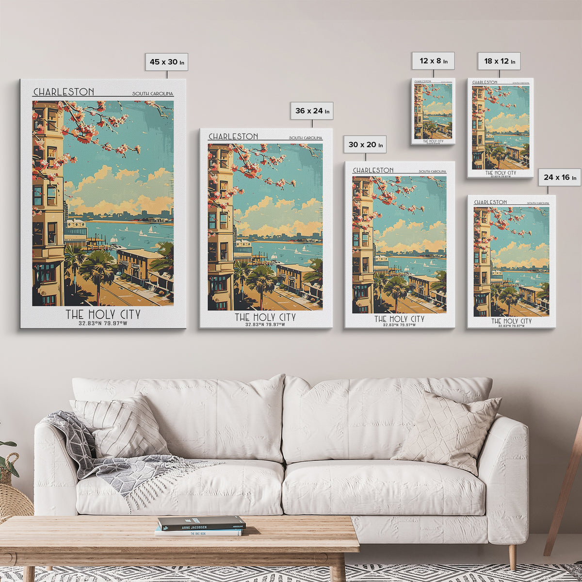 Charleston Travel Poster, Framed Canvas Print, City Travel Poster, Vintage City Poster, Gallery Wall Set, Poster Art, Travel Posters